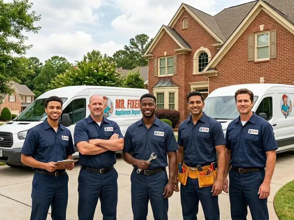 The Mr. Fixer Appliance Repair team with their service vans